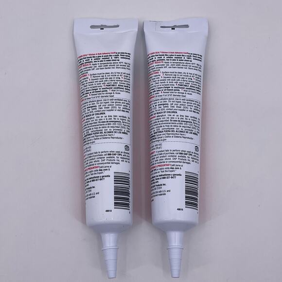 TWO White DAP Waterproof Kwik Seal Adhesive Caulk Low Odor Kitchen Bath Plumbing - Picture 3 of 6